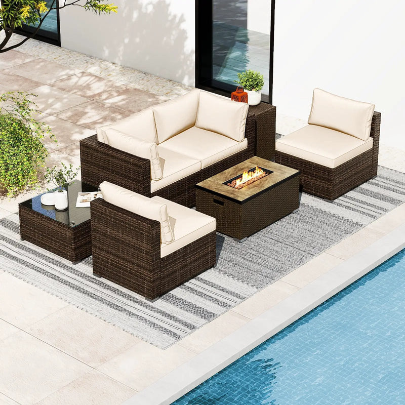 7 Pieces Outdoor Furniture Set with 32 Inch Fire Pit Table and Propane Tank Cover by DirectDeals
