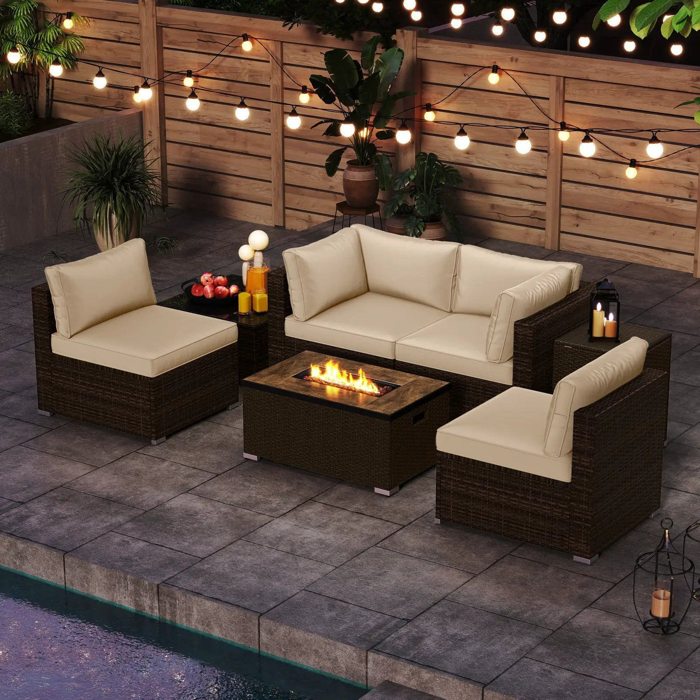 7 Pieces Outdoor Furniture Set with 32 Inch Fire Pit Table and Propane Tank Cover by DirectDeals