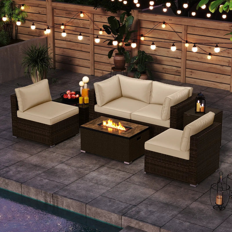 7 Pieces Outdoor Furniture Set with 32 Inch Fire Pit Table and Propane Tank Cover by DirectDeals