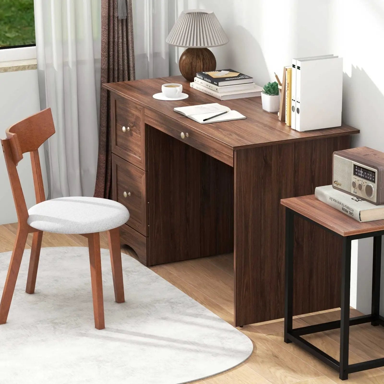 Modern Furniture Set with 2 Dining Chairs Computer Desk and 3 Pieces Coffee Tables by DirectDeals