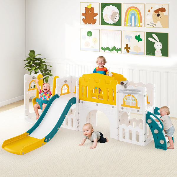 10-in-1 Toddler Swing and Slide Set Climber Playset with Basketball Hoop, photo 2 of 16