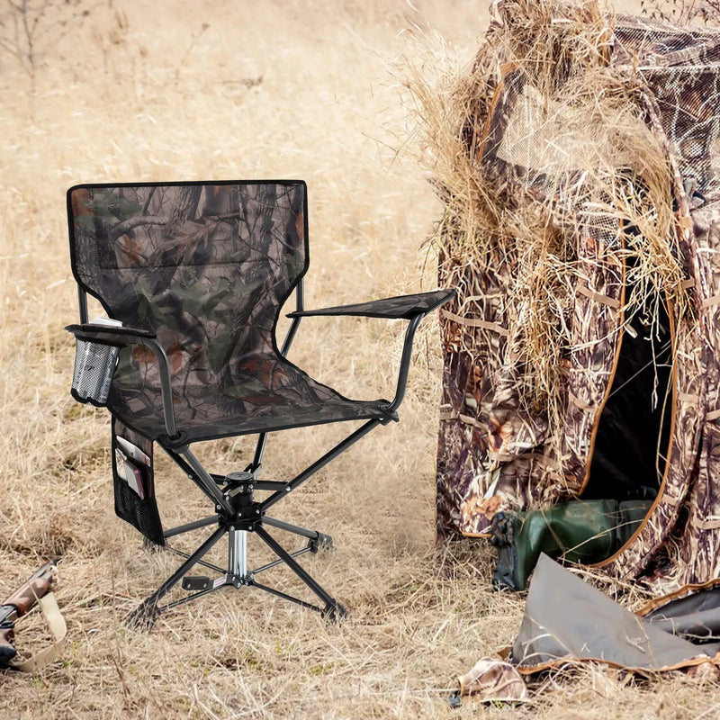 360¬∞ Swivel Hunting Chair Portable Foldable Hunting Chair Set of 2-Camo by DirectDeals