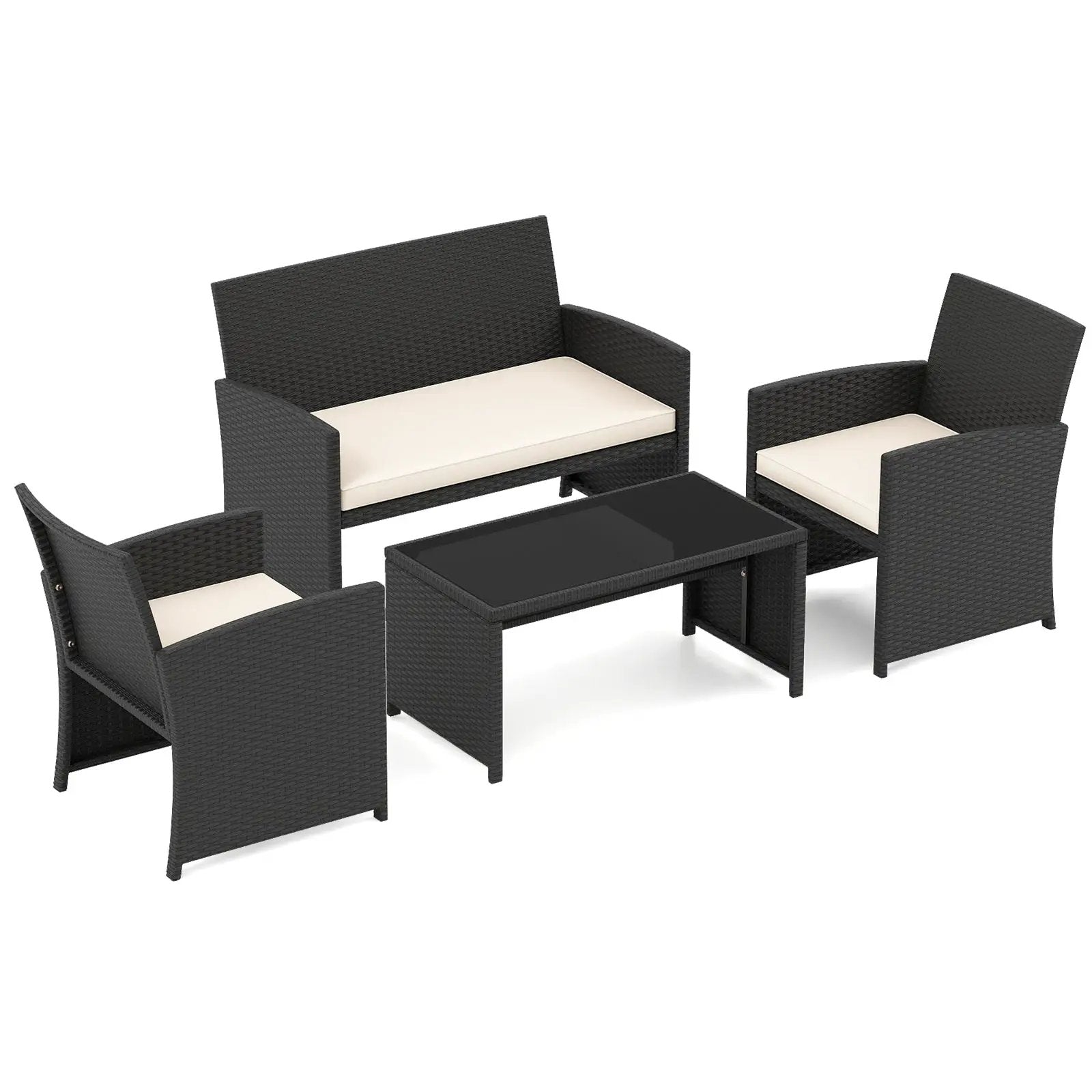 4 Pieces Patio Furniture Set with Tempered Glass Tabletop and Removable Cushion by DirectDeals