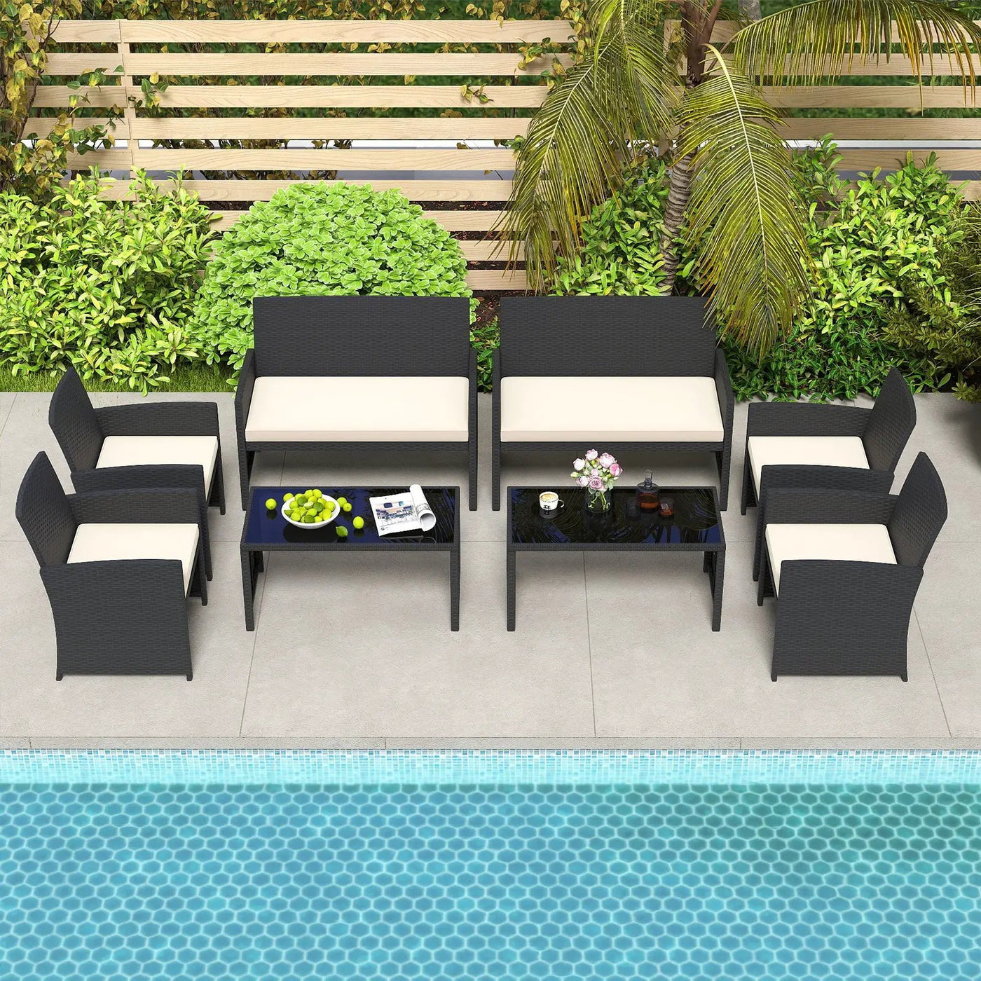 4 Pieces Patio Furniture Set with Tempered Glass Tabletop and Removable Cushion by DirectDeals
