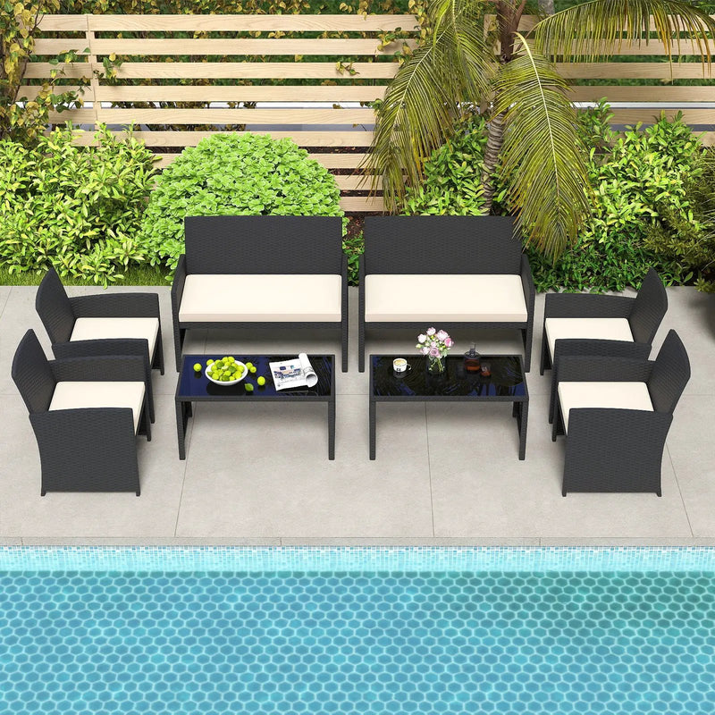 4 Pieces Patio Furniture Set with Tempered Glass Tabletop and Removable Cushion by DirectDeals