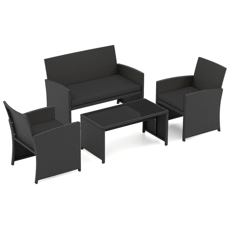 4 Pieces Patio Furniture Set with Tempered Glass Tabletop and Removable Cushion by DirectDeals