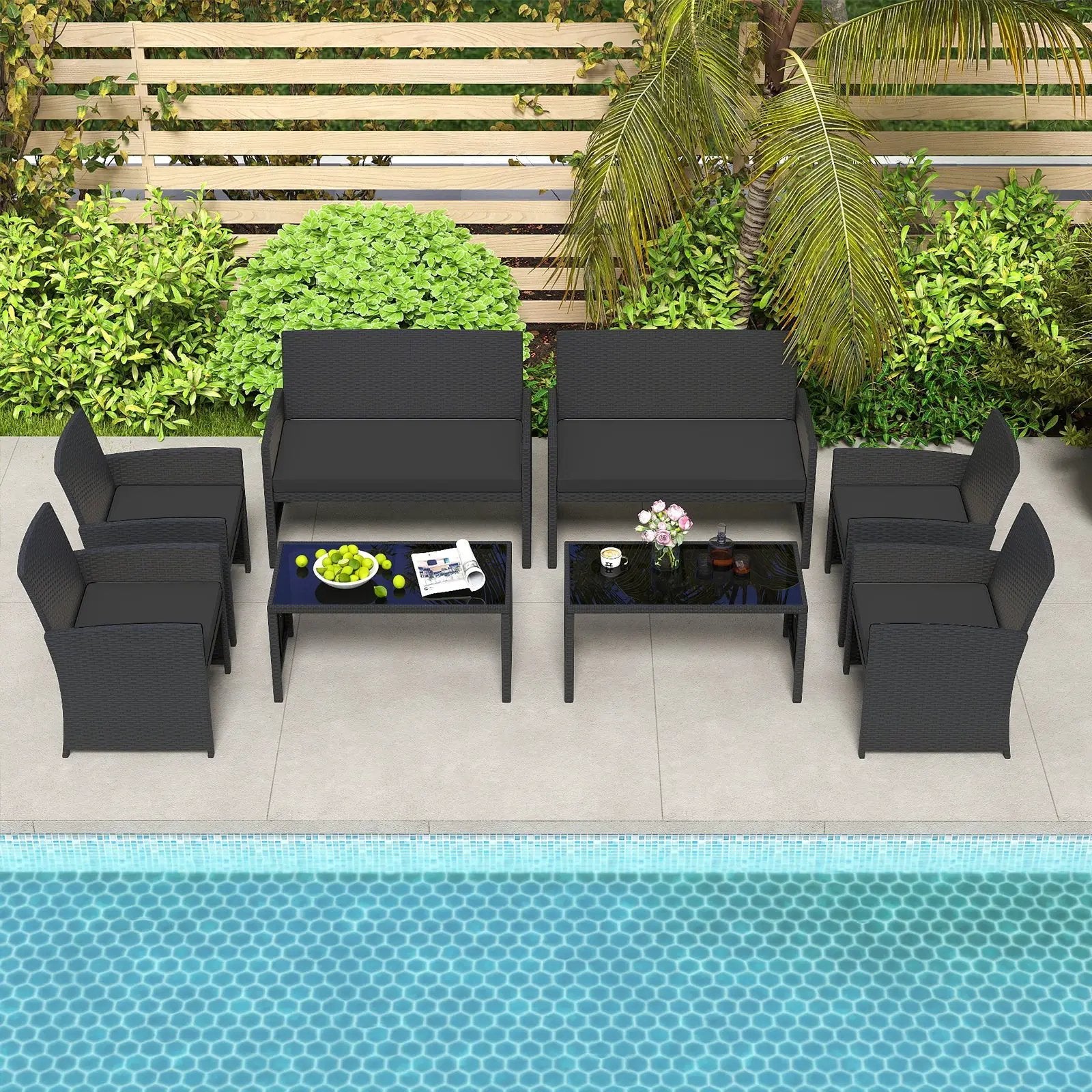 4 Pieces Patio Furniture Set with Tempered Glass Tabletop and Removable Cushion by DirectDeals