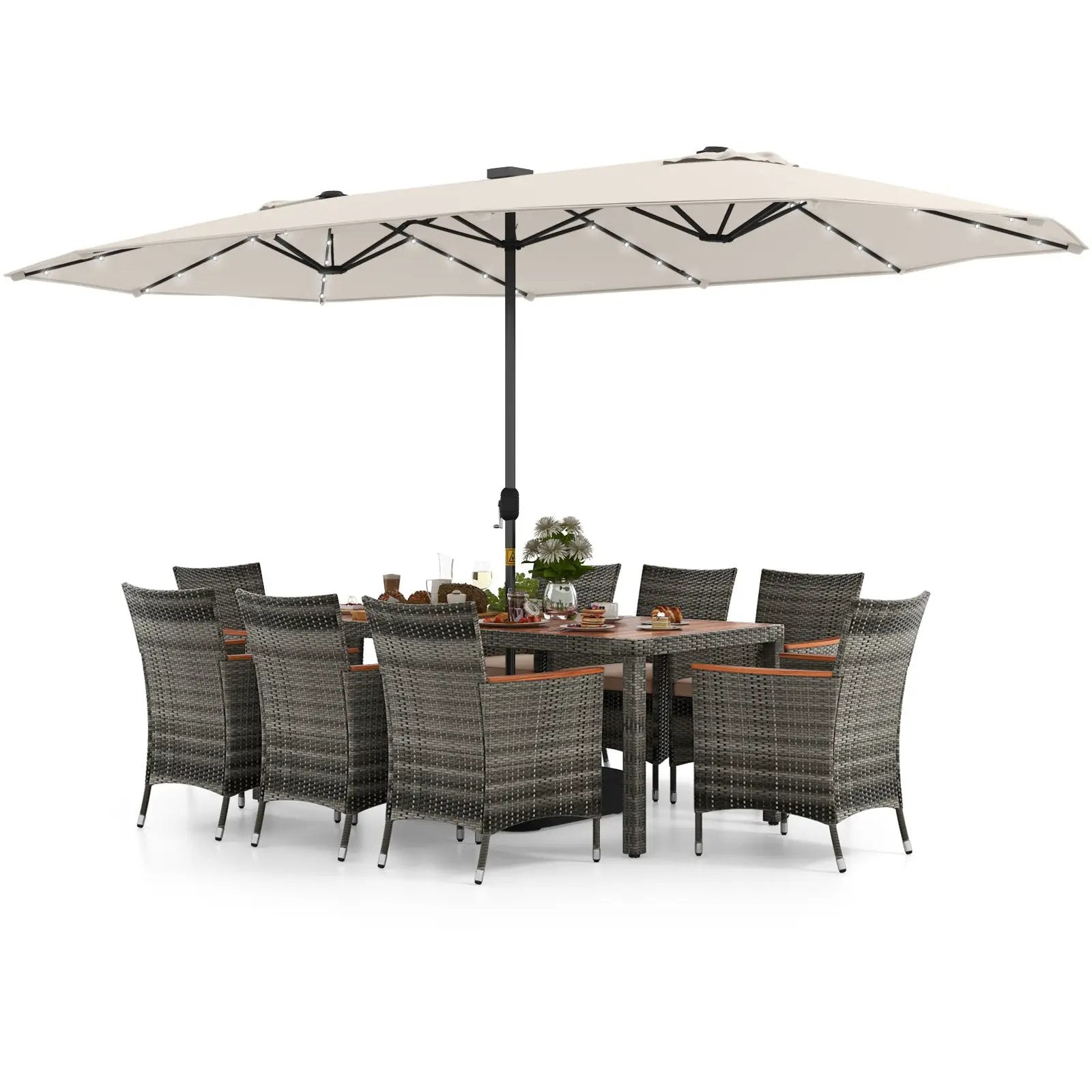 11 Pieces Patio Dining Set with 15 Feet Double-Sided Patio Umbrella Base Included by DirectDeals