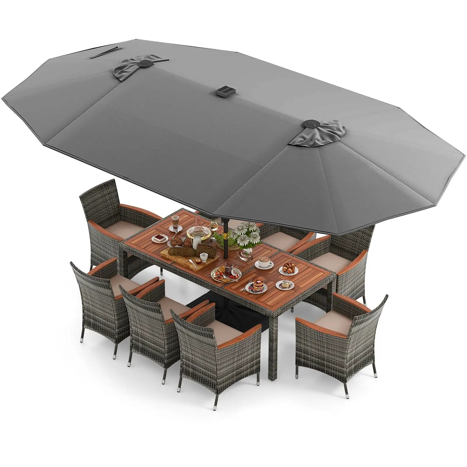 11 Pieces Patio Dining Set with 15 Feet Double-Sided Patio Umbrella Base Included by DirectDeals