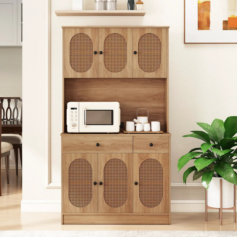 71 Inches Pantry Cabinet with Hutch and Charging Station-Natural by DirectDeals