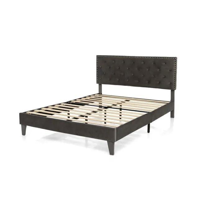 Modern 3-Piece Bedroom Furniture Set with Upholstered Queen Bed 2 Rattan Nightstands and 3-Globe Floor Lamp by DirectDeals