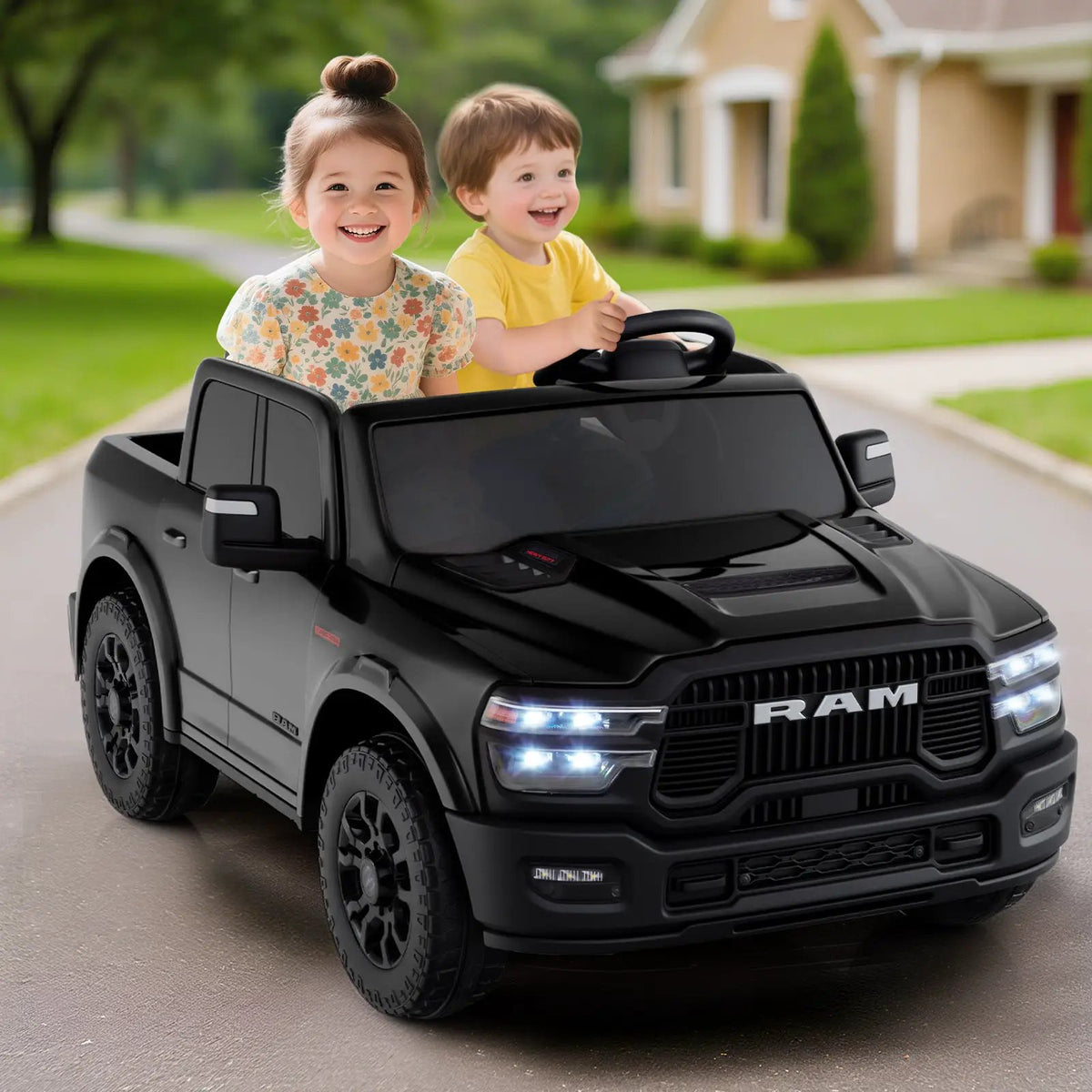 2 Seater 24V Ride on Toy for Big Kids Licensed Ram Truck with Remote and Music by DirectDeals
