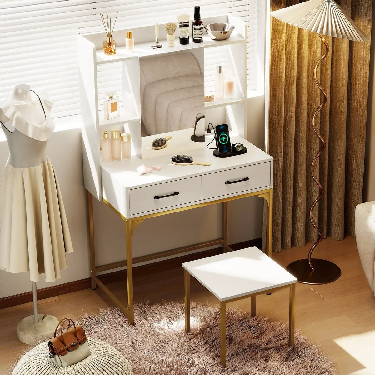 Vanity Desk with Storage Drawers and Charging Station by DirectDeals