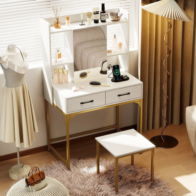 Vanity Desk with Storage Drawers and Charging Station by DirectDeals