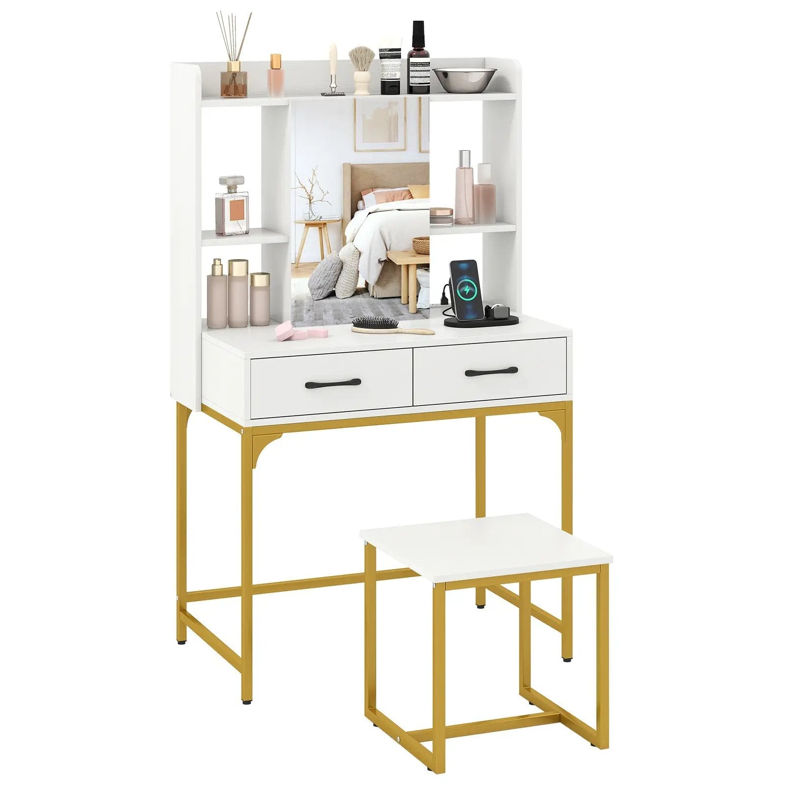 Vanity Desk with Storage Drawers and Charging Station by DirectDeals