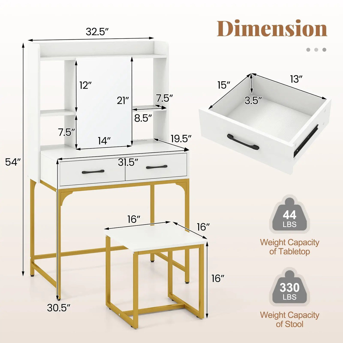 Vanity Desk with Storage Drawers and Charging Station by DirectDeals