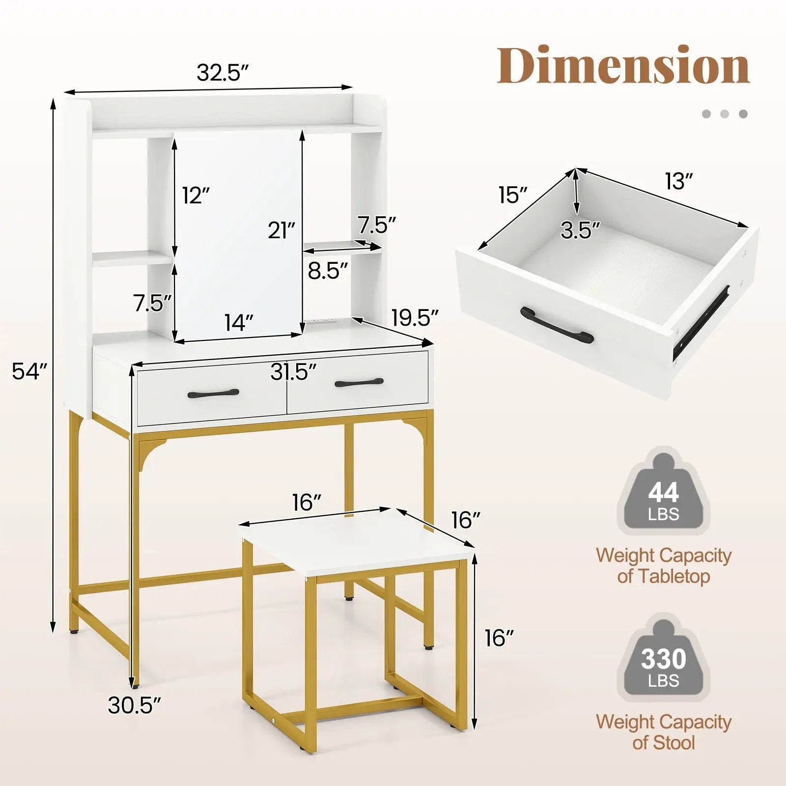Vanity Desk with Storage Drawers and Charging Station by DirectDeals