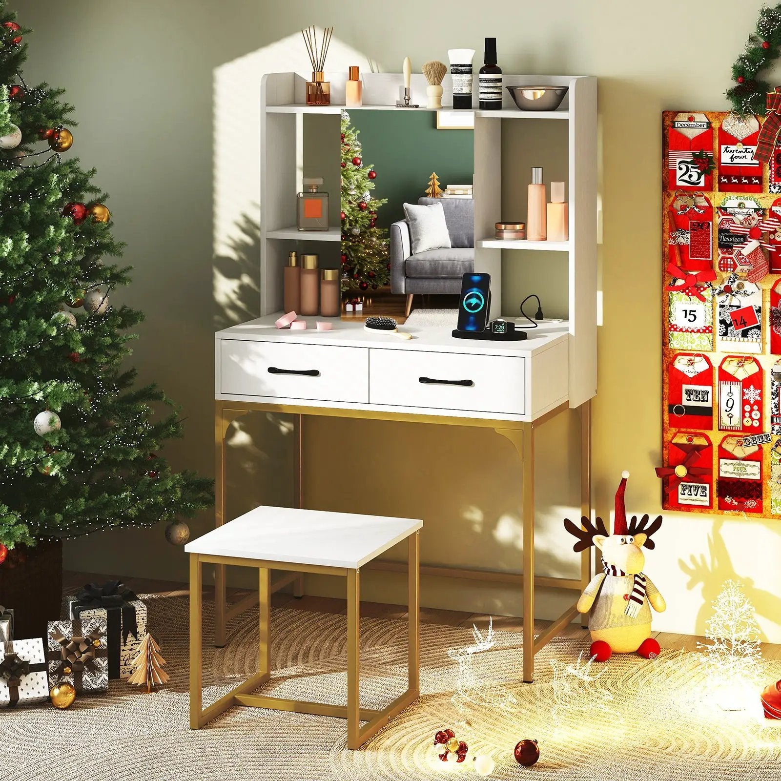 Vanity Desk with Storage Drawers and Charging Station by DirectDeals