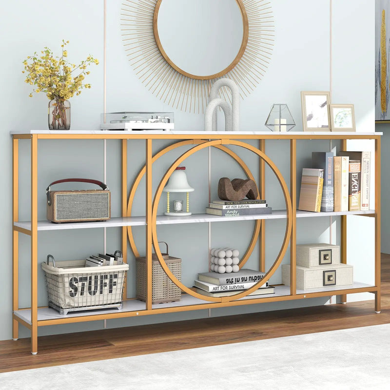 3-Tier Console Table with Faux Marble Top and Storage Shelves for Hallway Living Room by DirectDeals