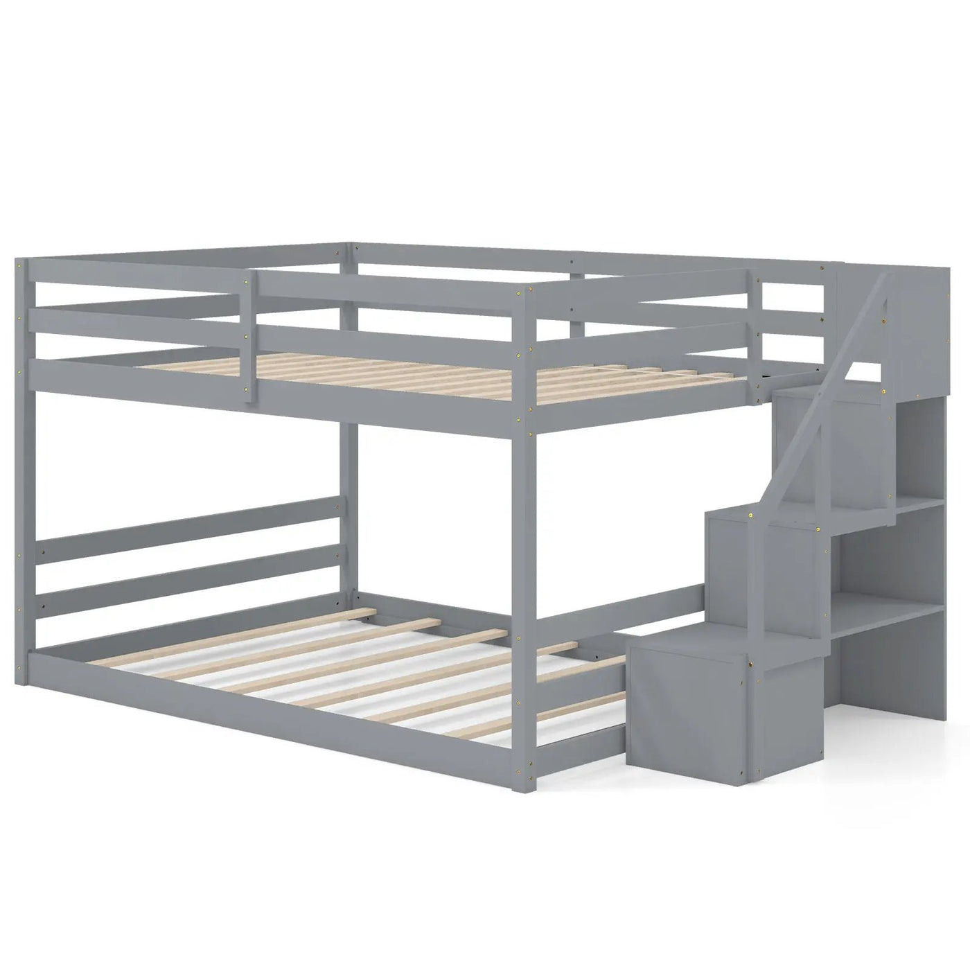 Solid Wood Full Over Full Low Bunk Bed with Storage Stairs by DirectDeals