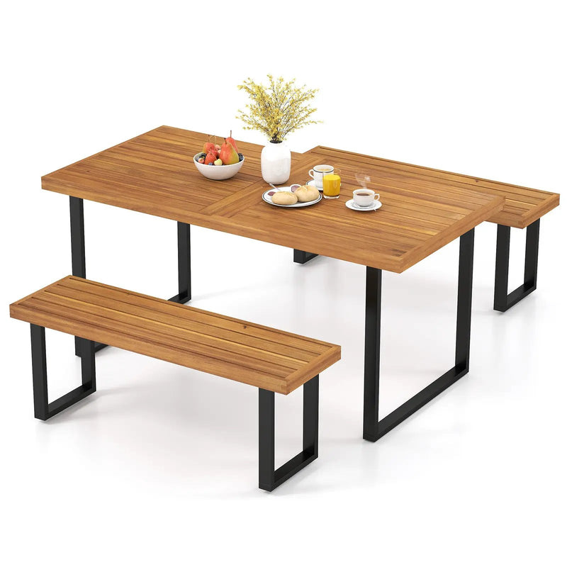 3 Pieces Patio Dining Table Set 63‚Äù Rectangle Table and 2 Backless Bench by DirectDeals