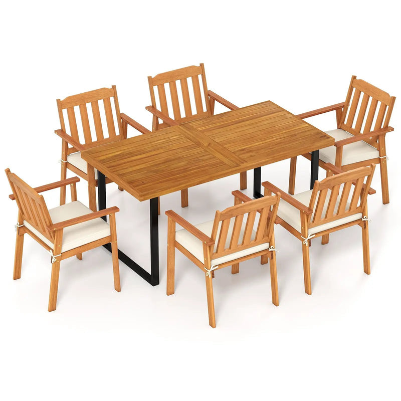 7 Pieces Patio Dining Table Set 63‚Äù Rectangle Table and 6 Acacia Wood Armchairs by DirectDeals