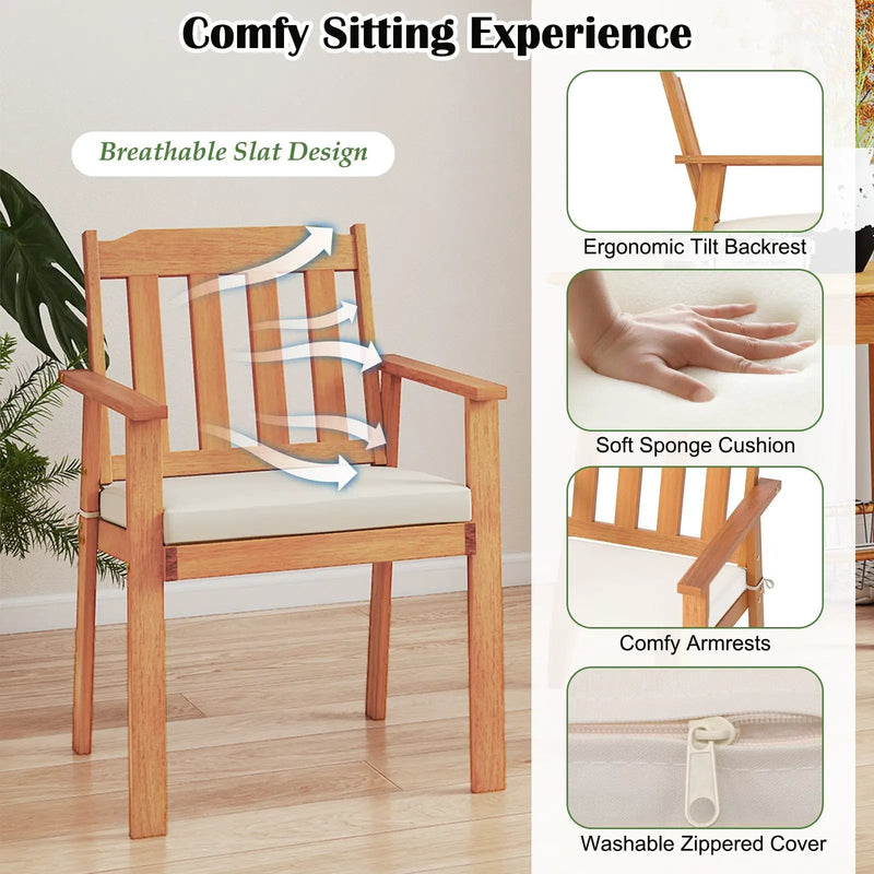 7 Pieces Patio Dining Table Set 63‚Äù Rectangle Table and 6 Acacia Wood Armchairs by DirectDeals