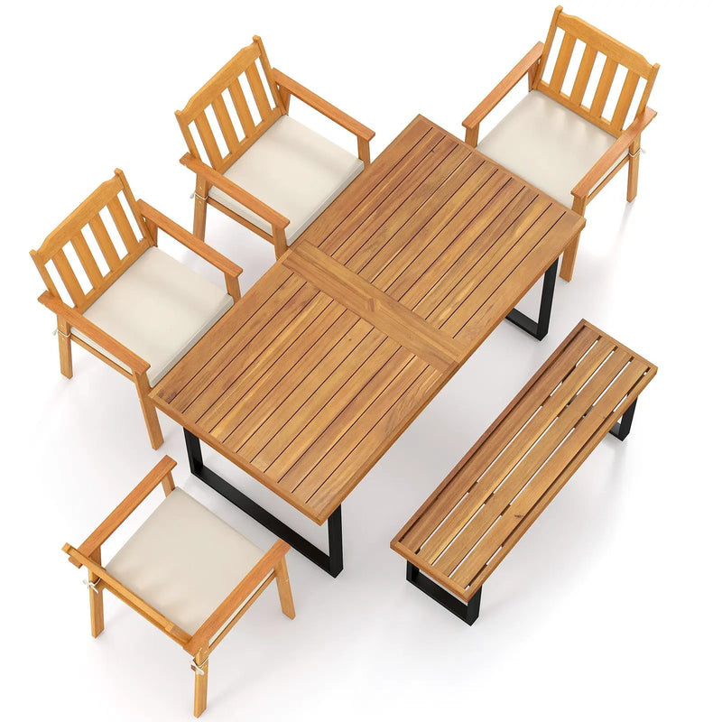 6 Pieces Patio Dining Table Set 63‚Äù Rectangle Table with 4 Acacia Wood Armchairs and Backless Bench by DirectDeals
