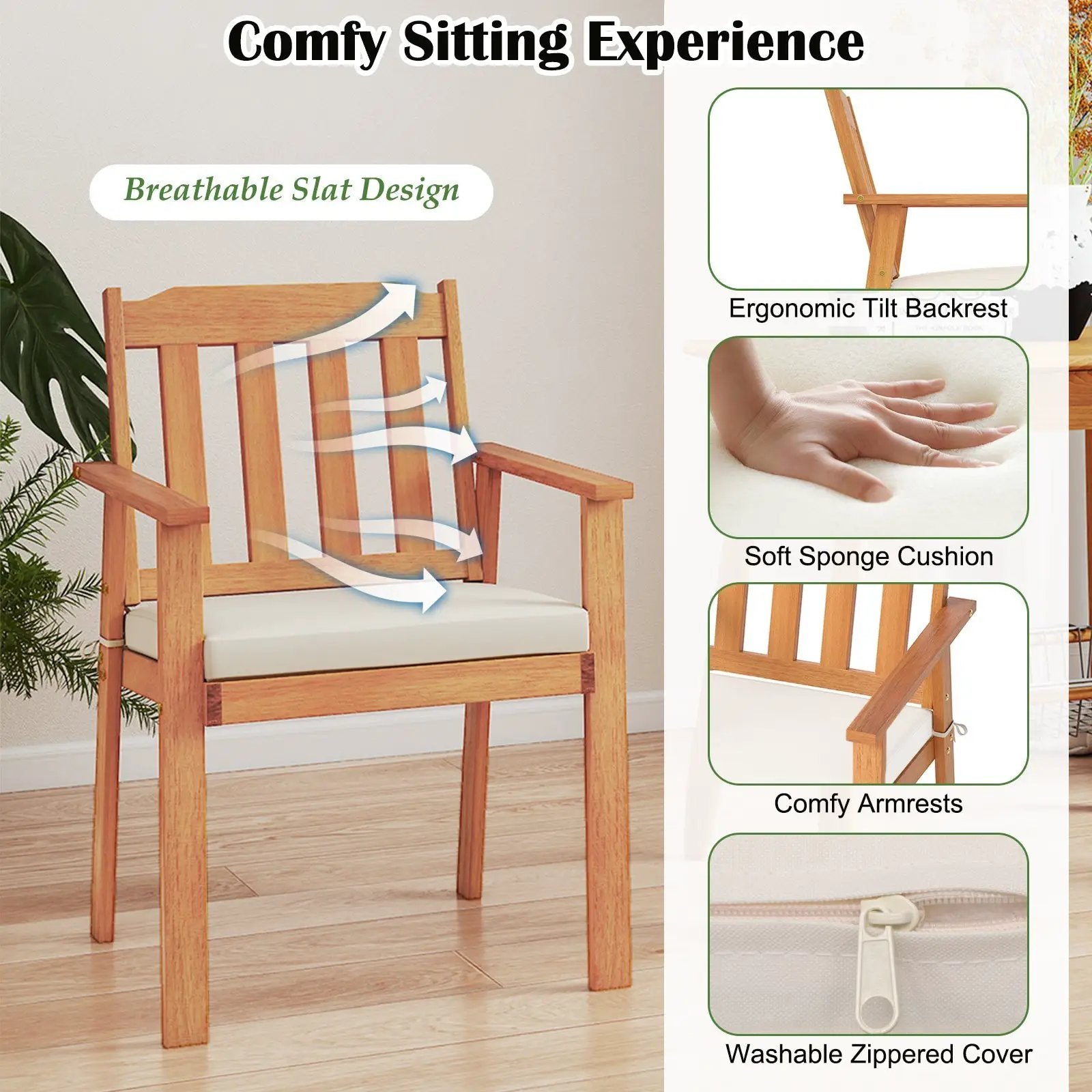 6 Pieces Patio Dining Table Set 63‚Äù Rectangle Table with 4 Acacia Wood Armchairs and Backless Bench by DirectDeals