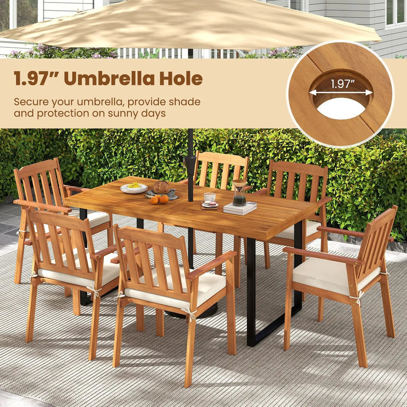 6 Pieces Patio Dining Table Set 63‚Äù Rectangle Table with 4 Acacia Wood Armchairs and Backless Bench by DirectDeals