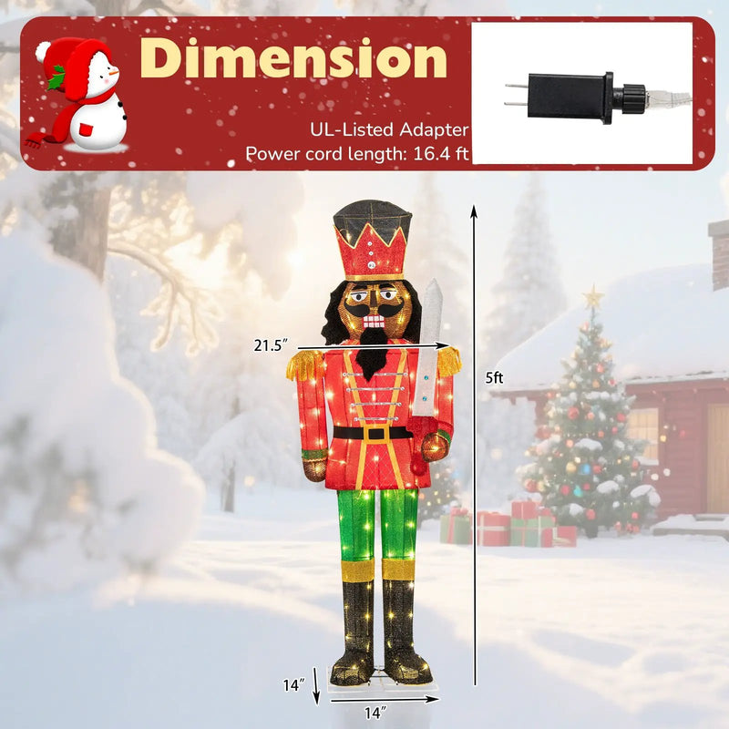 Set of 2 5 FT Lighted Christmas Nutcracker with Glitter Sword by DirectDeals