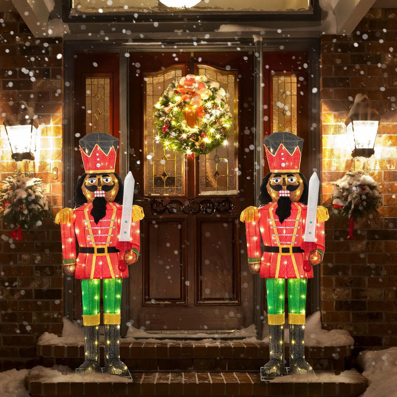 Set of 2 5 FT Lighted Christmas Nutcracker with Glitter Sword by DirectDeals