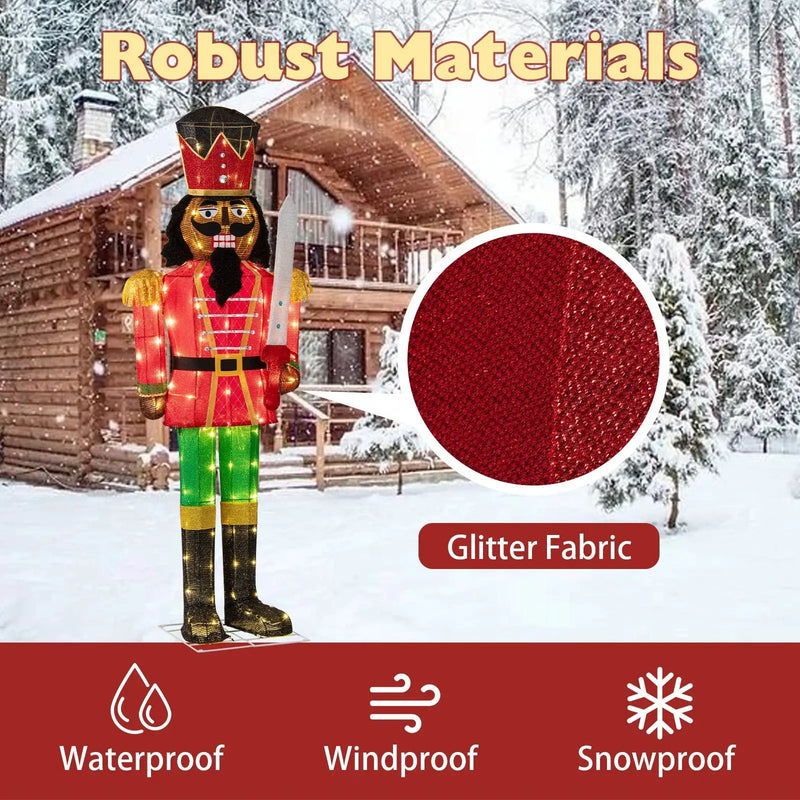 Set of 2 5 FT Lighted Christmas Nutcracker with Glitter Sword by DirectDeals