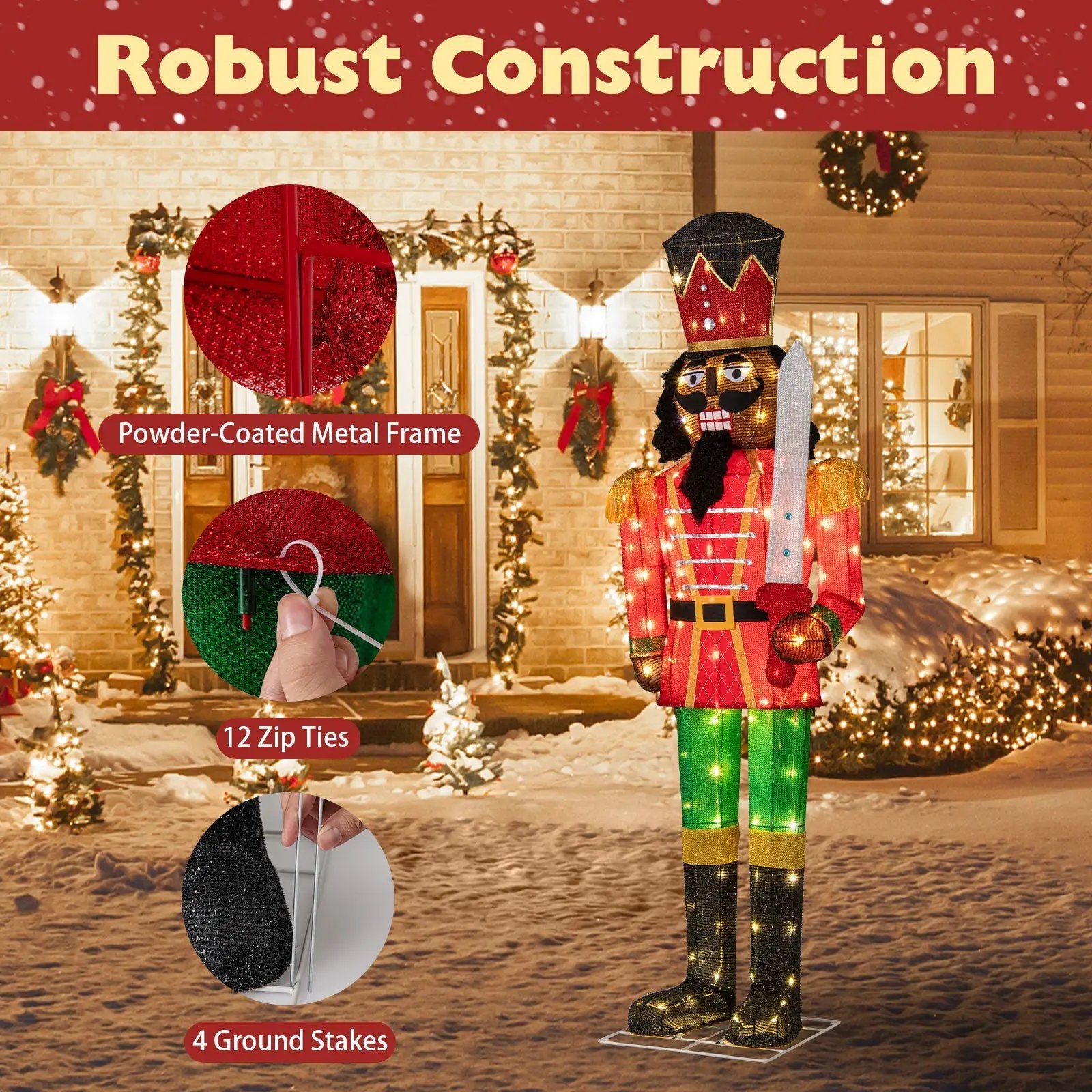 Set of 2 5 FT Lighted Christmas Nutcracker with Glitter Sword by DirectDeals