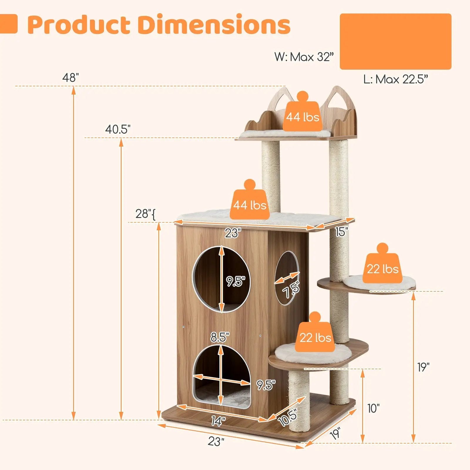 48 Inch Wooden Cat Tree with 2-Floor Condo and Washable Cushions-Natural by DirectDeals