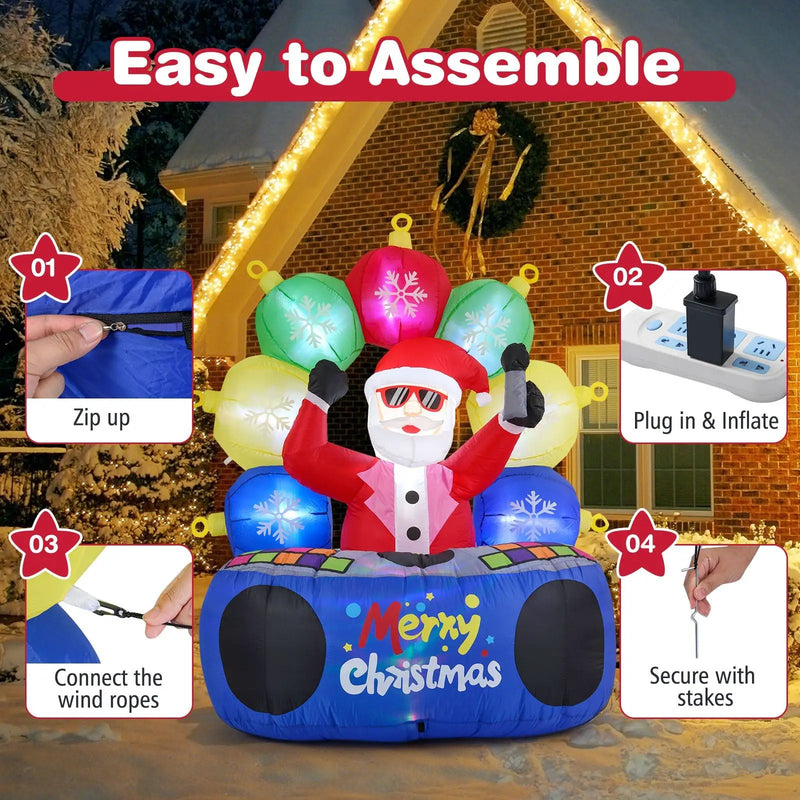 6 Feet Inflatable DJ Santa with Rotating Music Light and Flashing LEDs by DirectDeals