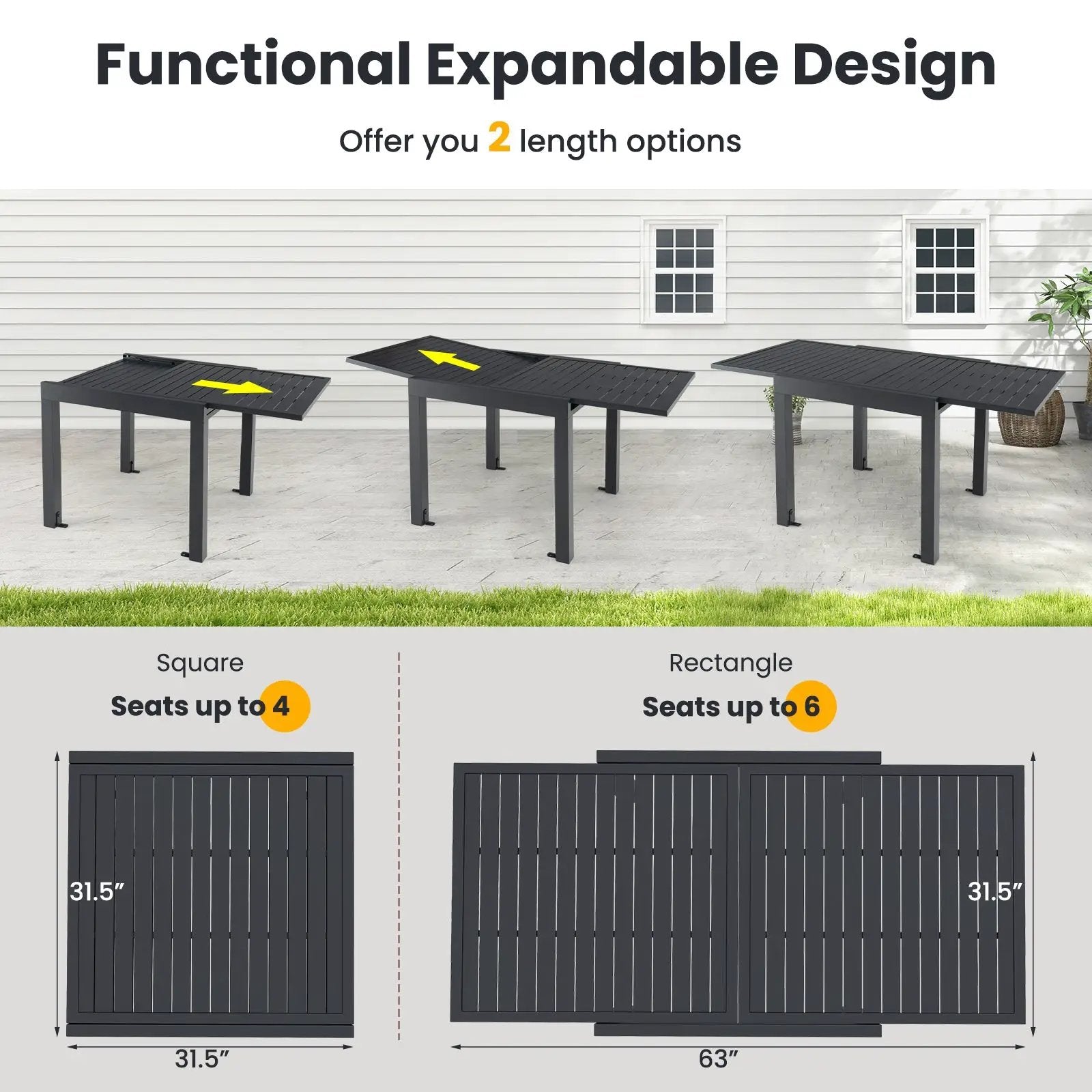 Patio Rectangular Aluminum Table and Stackable Armchairs Set with Slatted Tabletop and Seats by DirectDeals