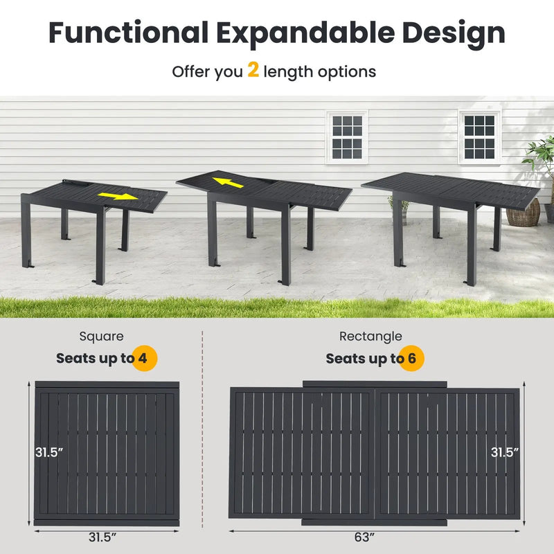 Patio Rectangular Aluminum Table and Stackable Armchairs Set with Slatted Tabletop and Seats by DirectDeals