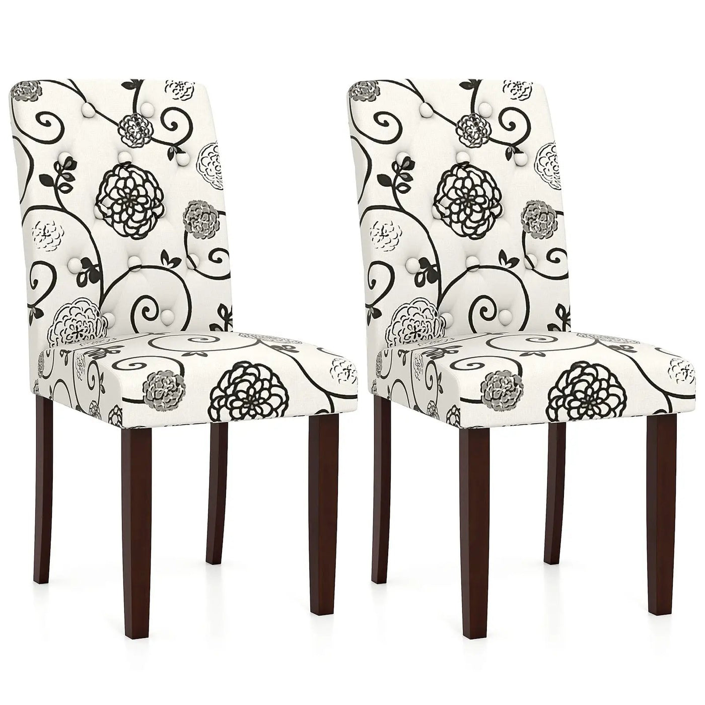 Button Tufted Fabric Upholstered Wooden Dining Chair Set of 2 with High Curved Back by DirectDeals