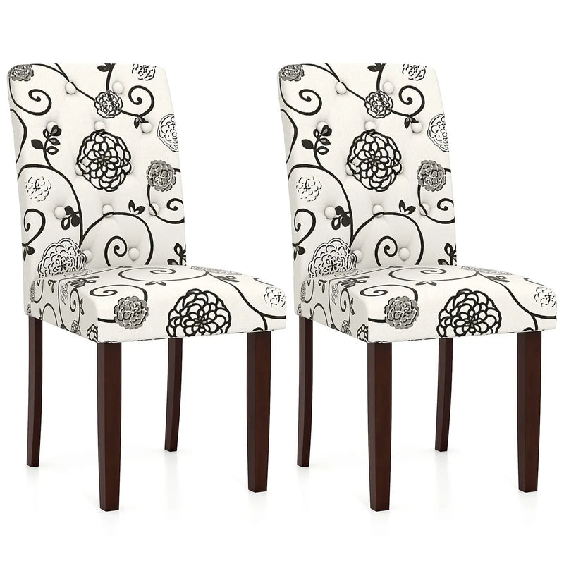 Button Tufted Fabric Upholstered Wooden Dining Chair Set of 2 with High Curved Back by DirectDeals