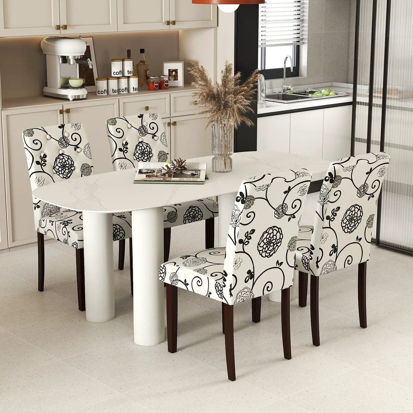 Button Tufted Fabric Upholstered Wooden Dining Chair Set of 2 with High Curved Back by DirectDeals