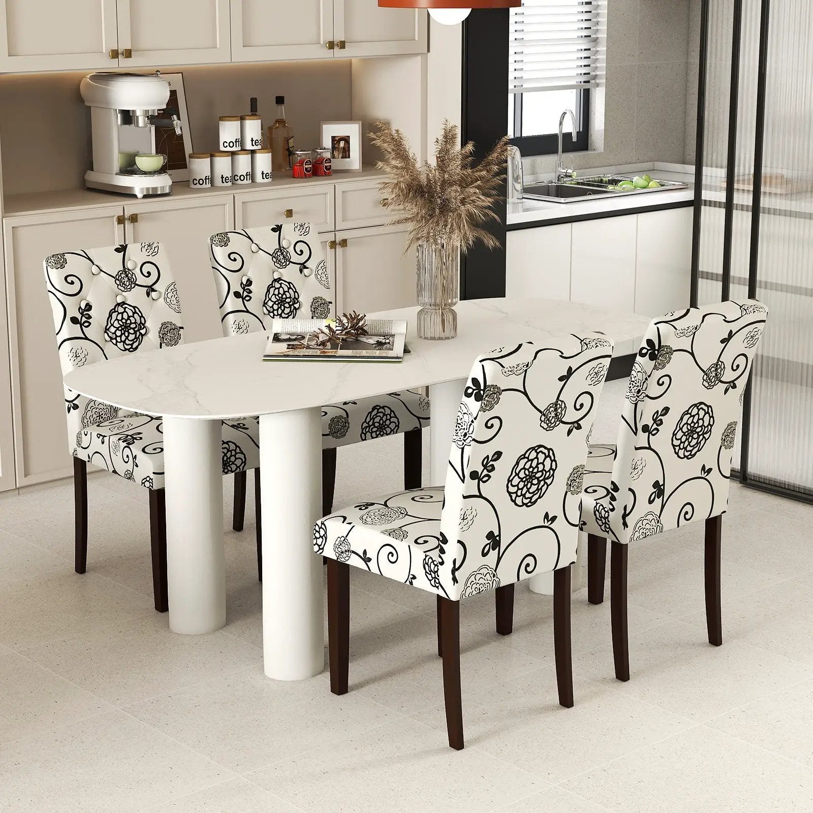 Button Tufted Fabric Upholstered Wooden Dining Chair Set of 2 with High Curved Back by DirectDeals