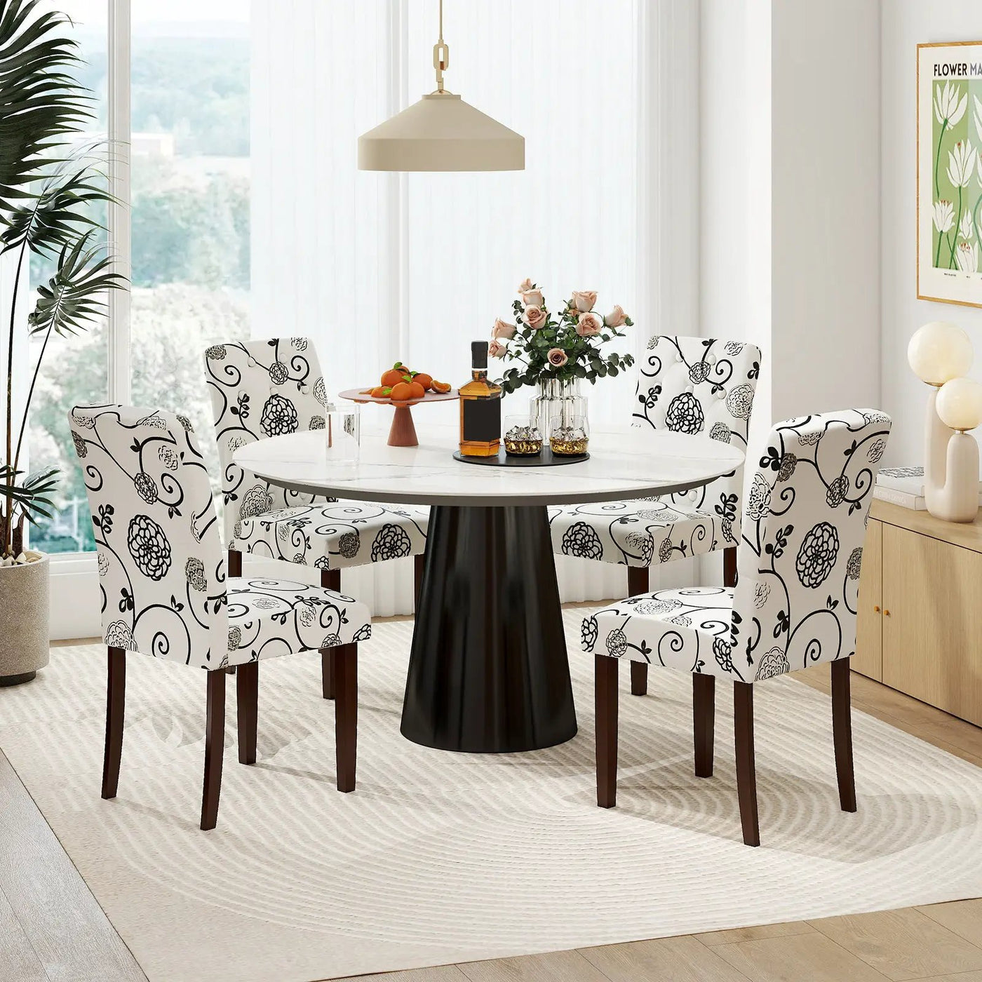 Button Tufted Fabric Upholstered Wooden Dining Chair Set of 2 with High Curved Back by DirectDeals