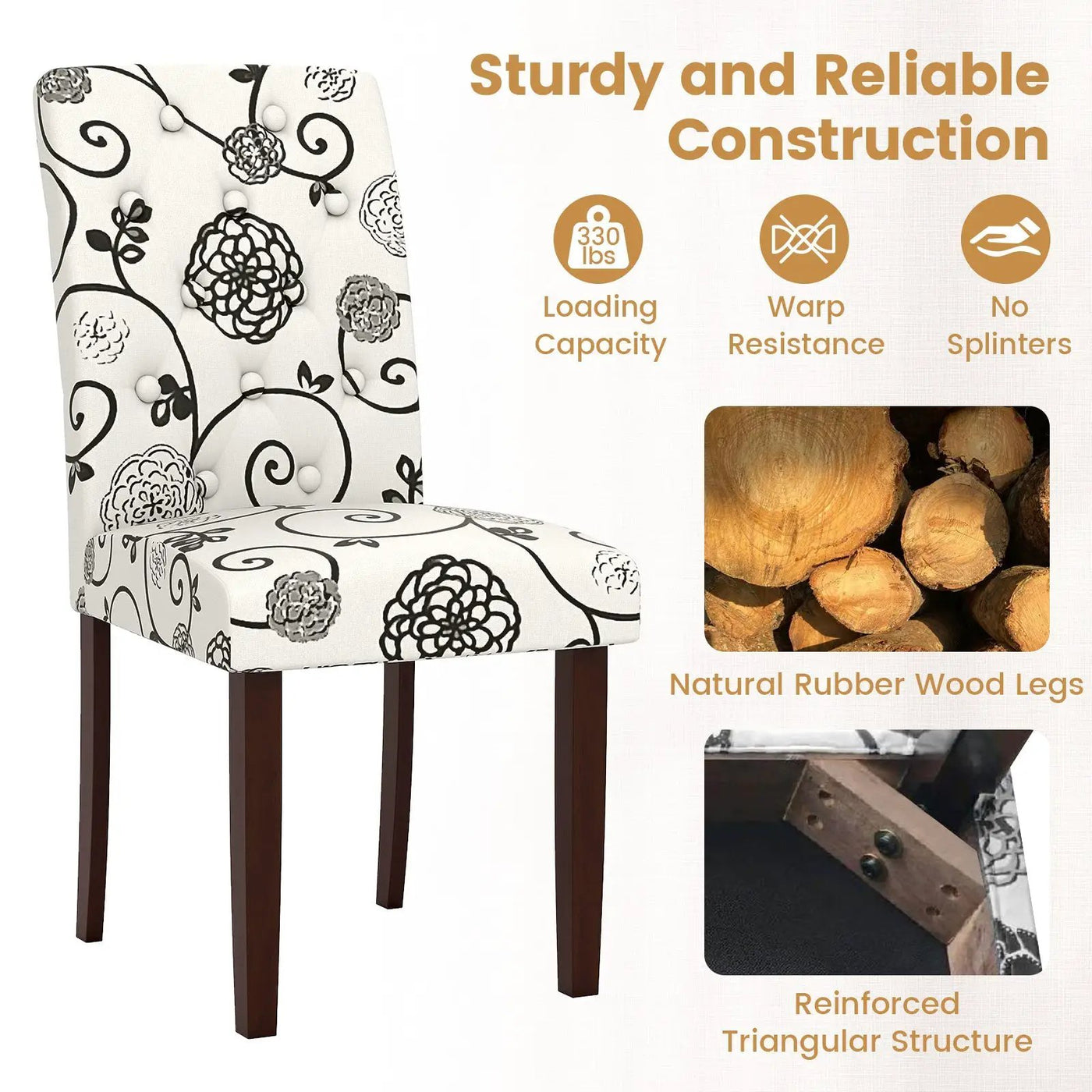 Button Tufted Fabric Upholstered Wooden Dining Chair Set of 2 with High Curved Back by DirectDeals