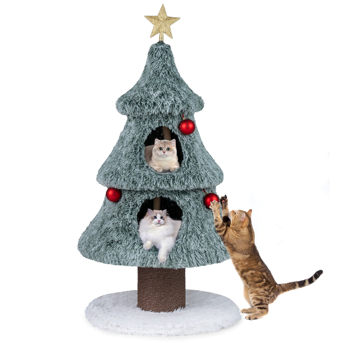Christmas Cat Tree for Indoor Cats 48.5 inch Cute Cat Tower with 2 Large Condos Scratching Post-Green, photo 3 of 10