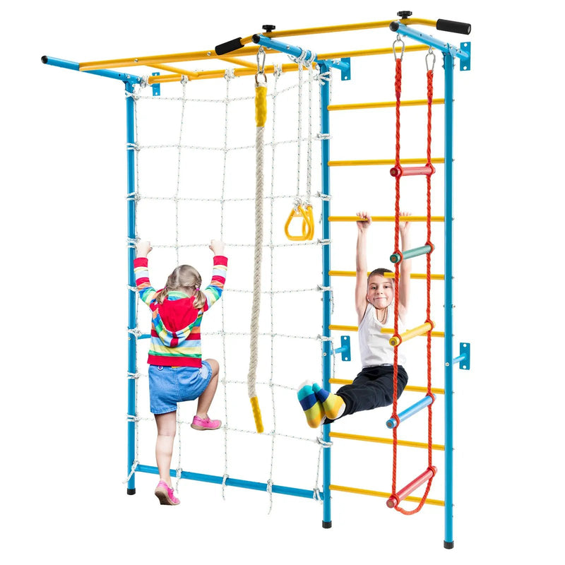 7-in-1 Swedish Ladder with Folding Gymnastics Mat for Solid Wall for Kids by DirectDeals