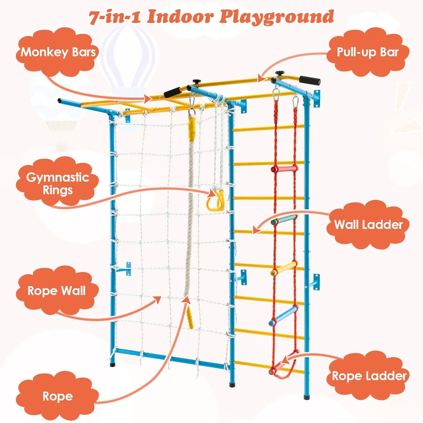 7-in-1 Swedish Ladder with Folding Gymnastics Mat for Solid Wall for Kids by DirectDeals