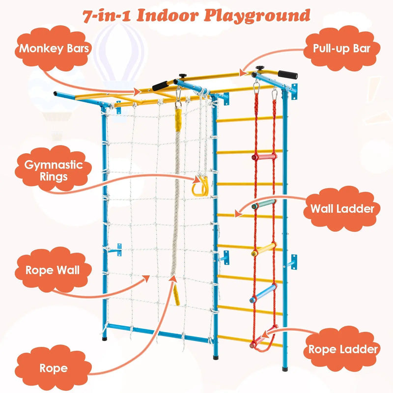 7-in-1 Swedish Ladder with Folding Gymnastics Mat for Solid Wall for Kids by DirectDeals