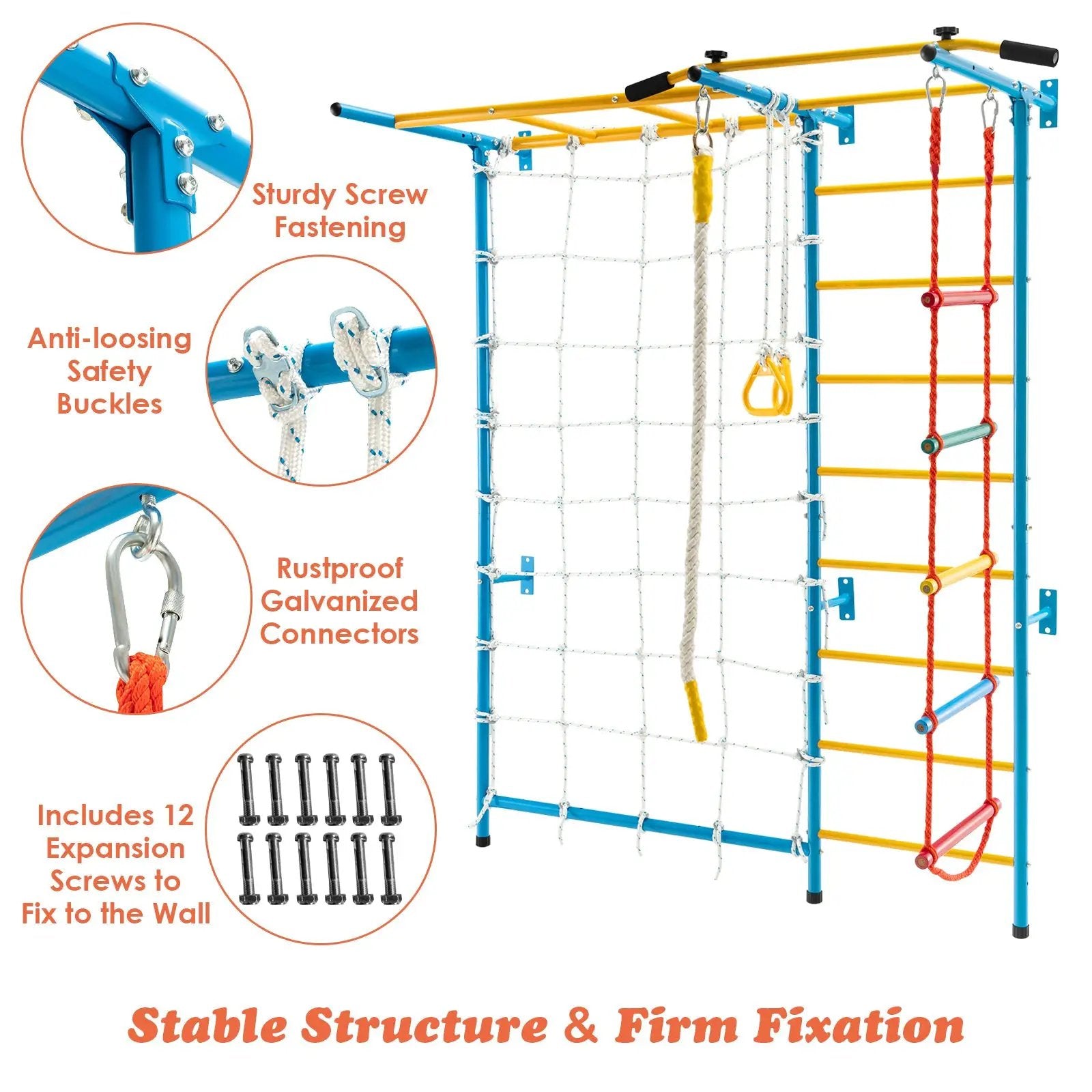 7-in-1 Swedish Ladder with Folding Gymnastics Mat for Solid Wall for Kids by DirectDeals