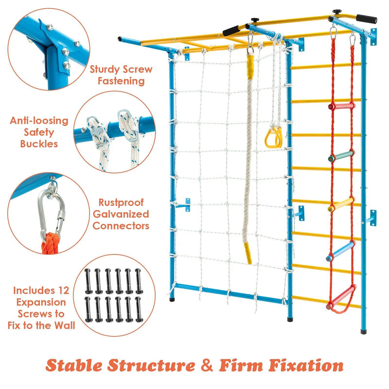 7-in-1 Swedish Ladder with Folding Gymnastics Mat for Solid Wall for Kids by DirectDeals